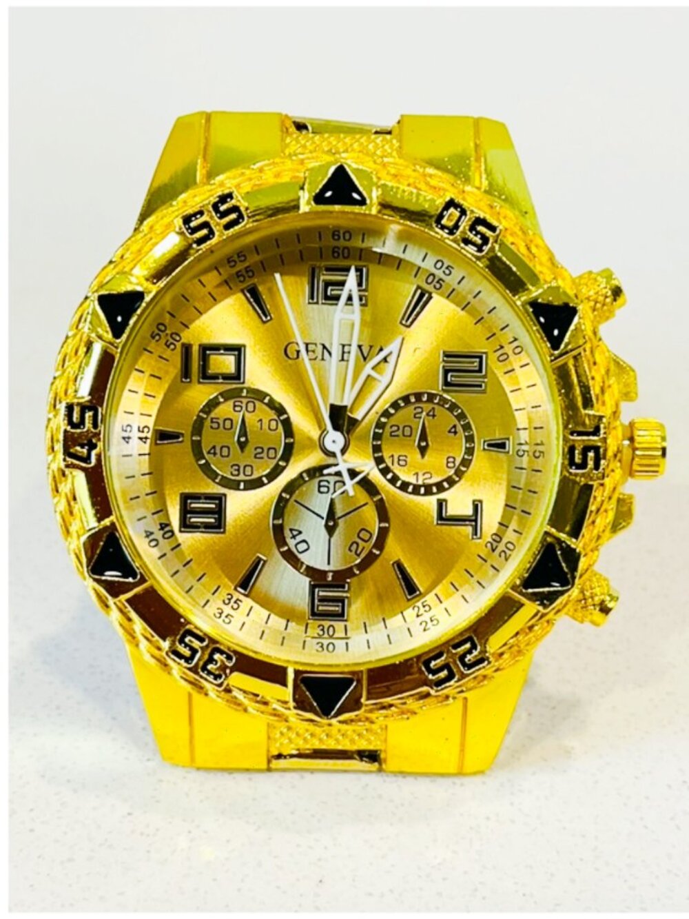 Geneva Gold and Black Sporty Chronograph Style Watch